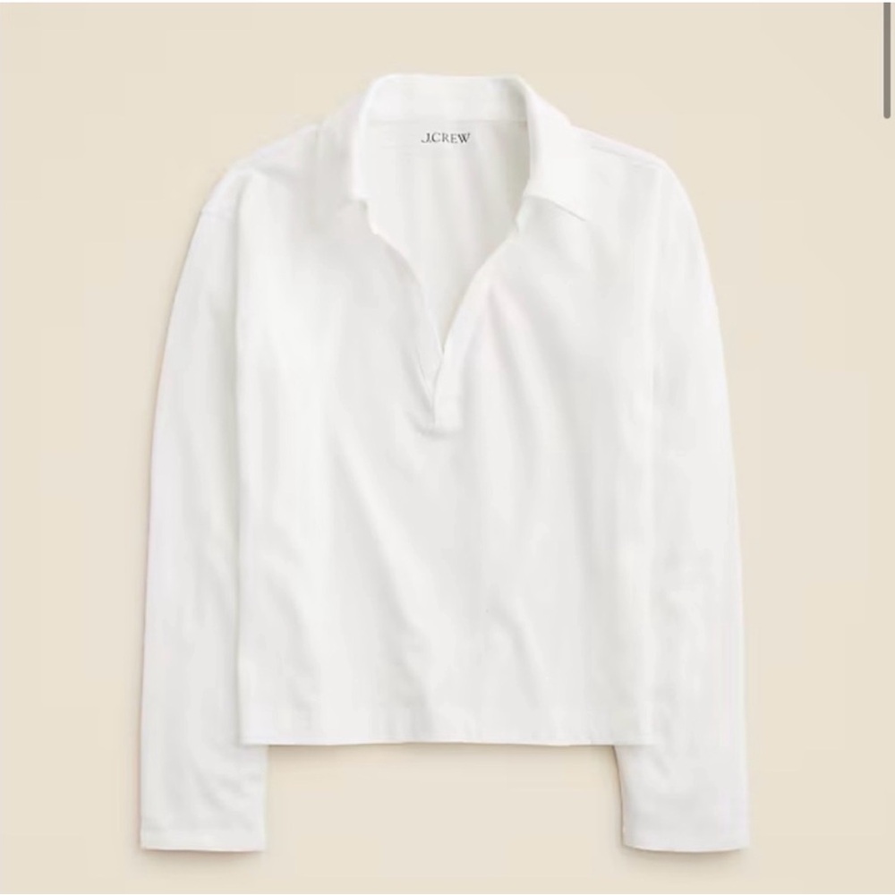 J. Crew White Long-Sleeve Polo Shirt